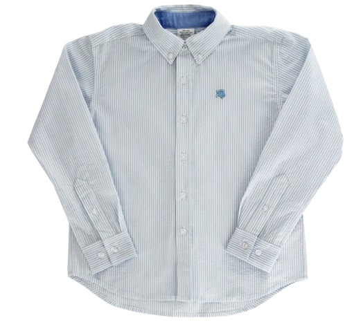 Roscoe Button Down Shirt - Blue Striped Seersucker*