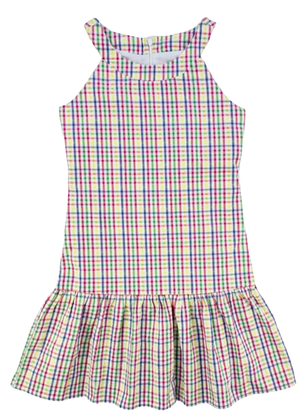 Plaid Seersucker Dress with Hem Ruffle*
