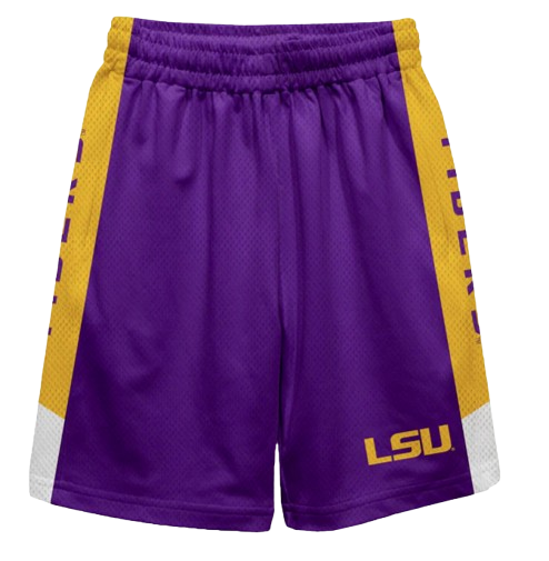 LSU Tigers Vive La Fete Game Day Purple Stripes Boys Solid Gold Athletic Mesh Short*