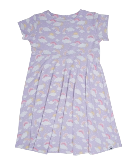Lavender Rainbows and Clouds Cap Sleeve Swirly Girl Dress*
