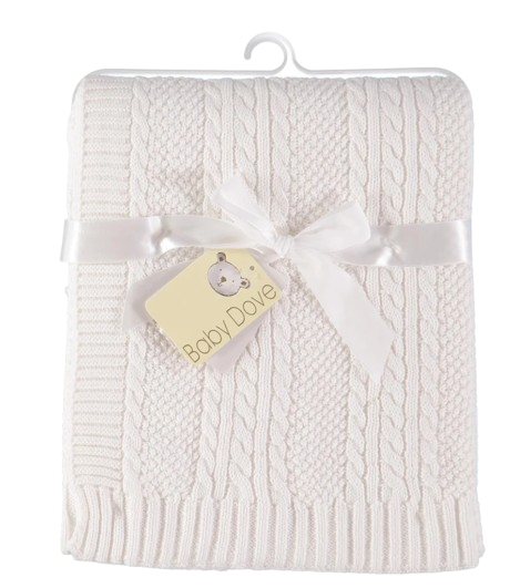 Baby Dove Cable Knit Blanket - White