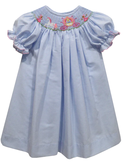 Princess Carriage Smocked Light Blue Check Short Sleeve Dress*