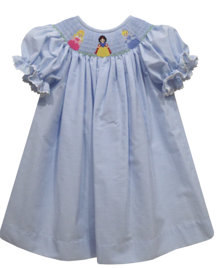 Princess Smocked Light Blue Check Short Sleeve Dress*
