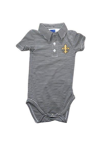 Stripe Polo Onesie Fleur de Lis Embroidered Black and White*