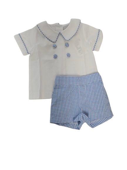Boys White Double Button Front Short Set*
