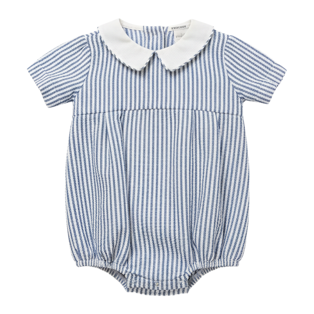 Blue and White Stripe Seersucker Boys Bubble*