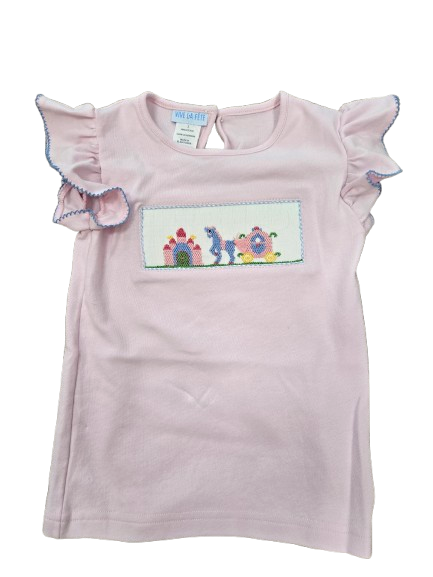 Princess Castle Smocked Pink Flutter Sleeve Top*