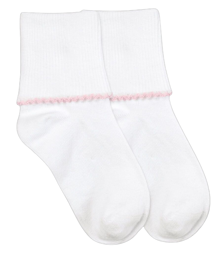 Jefferies Socks Smooth Toe Tatted Edge Turn Cuff Socks 1 Pair Pink Trim*