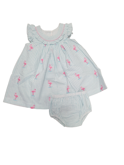 All Over Embroidered Flamingo Empire Dress