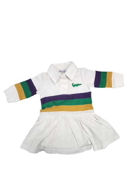 Mardi Gras Dress - White w/Purple Green and Gold Rugby Stripe*
