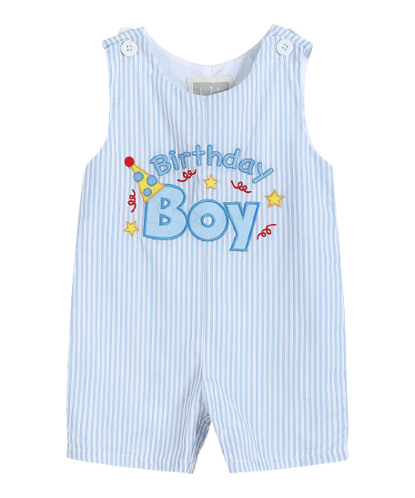 Light Blue Birthday Boy Applique Shortalls*